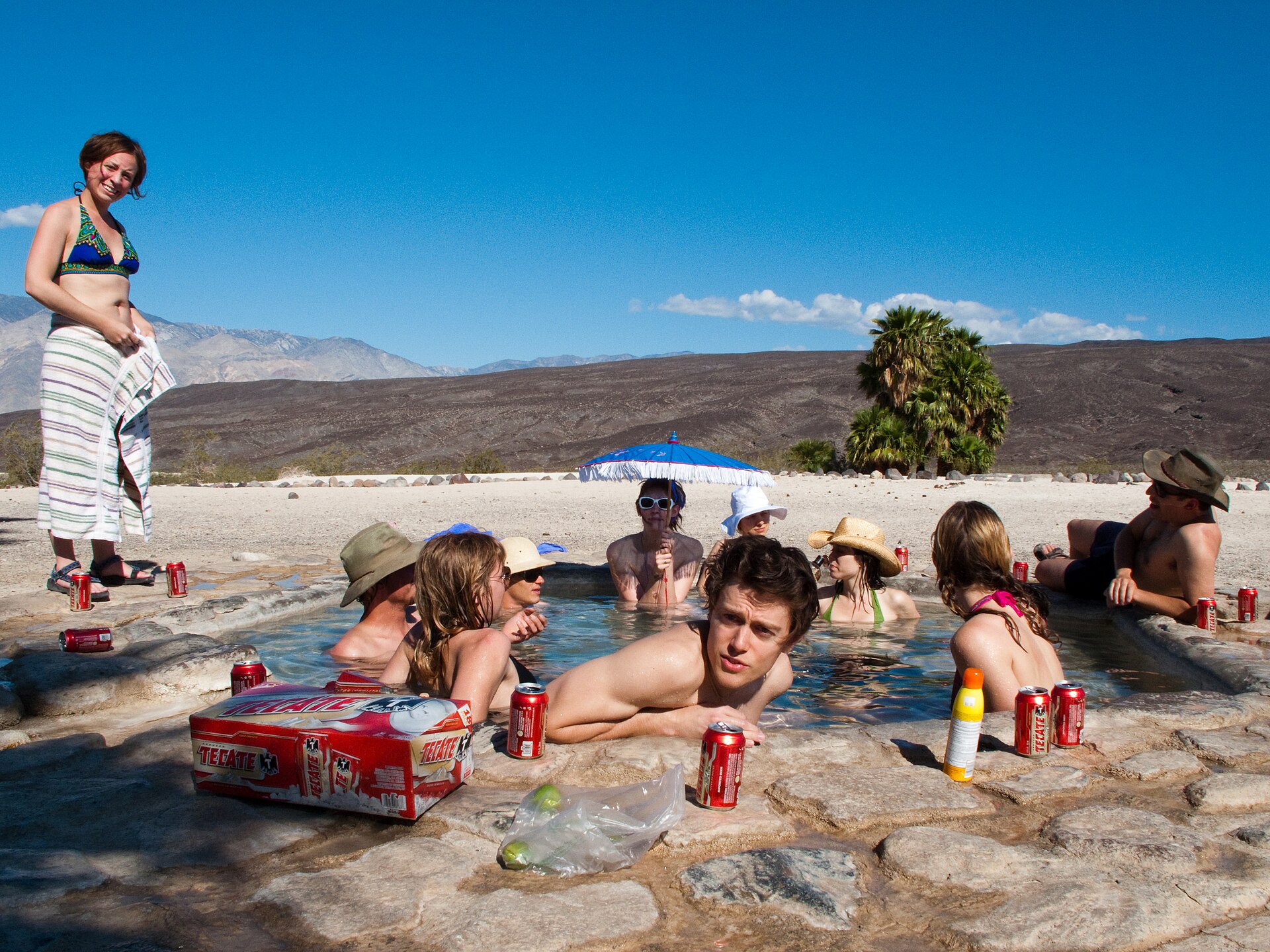 Palm trees and soaking pools at Saline Valley Hot Springs