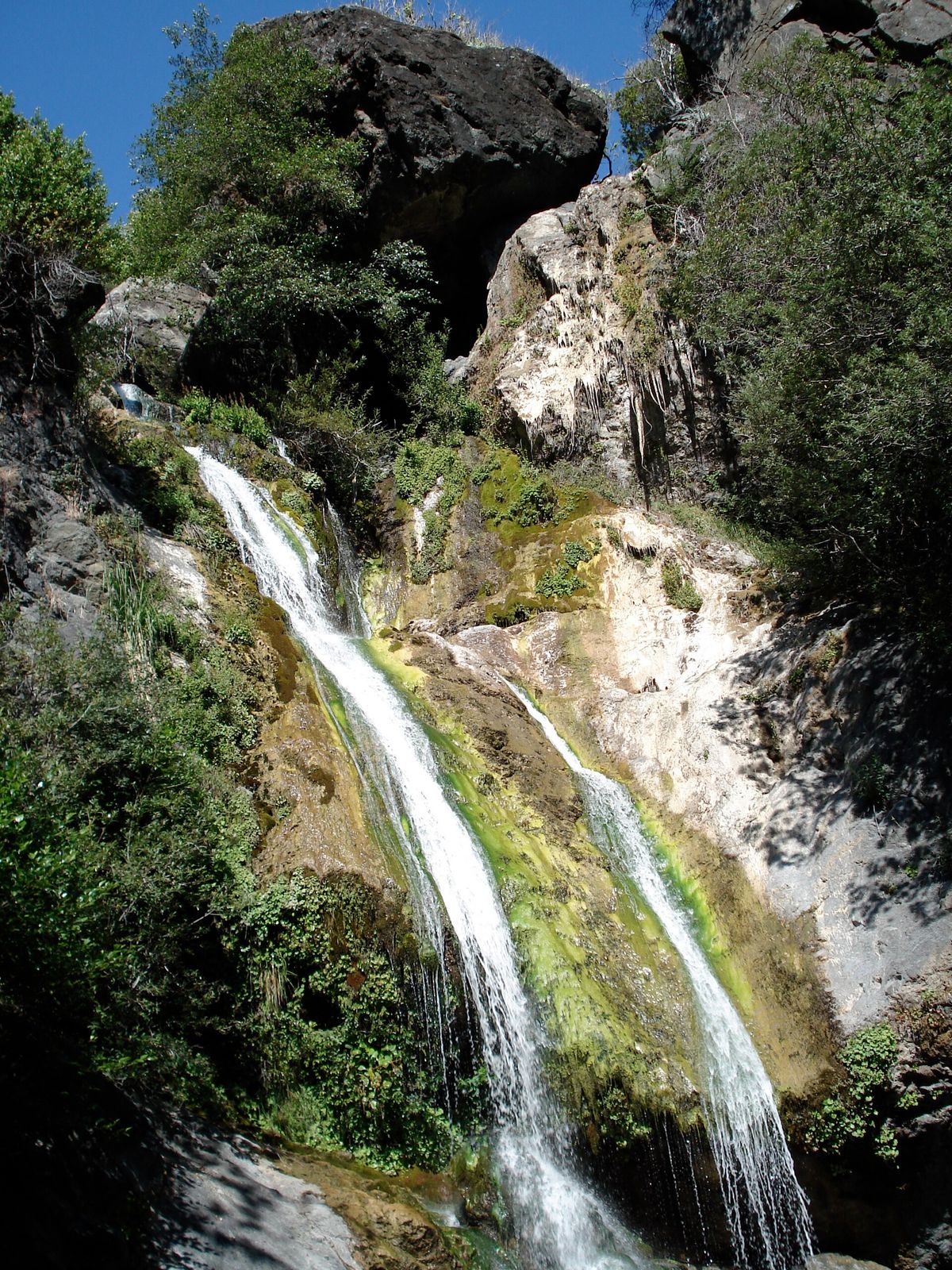 A waterfall has a top, and a drop. This one was at the base of the Salmon Creek Trail in Big Sur.