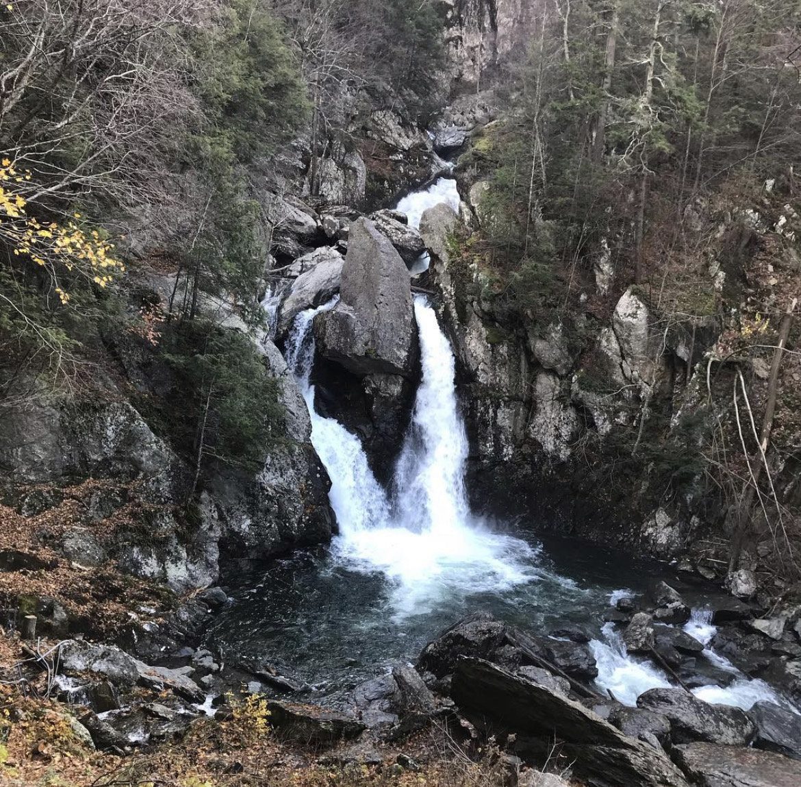This image was taken on the main trail at Bash Bish Falls state park. It is a direct shot of the waterfall and surrounding foliage.