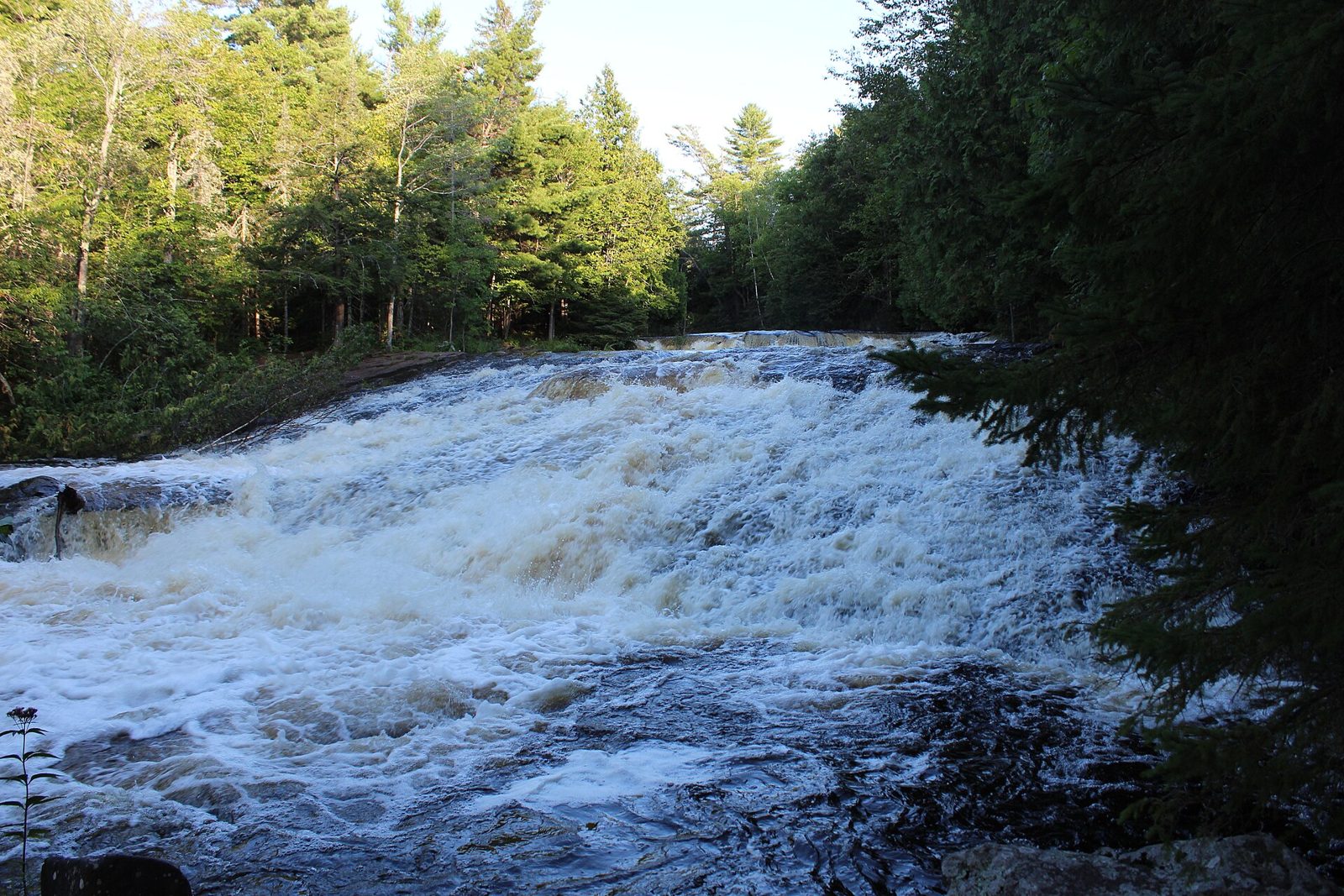 Upper falls / rapids upstream (south) of the main falls of Bond Falls on the Ontonagon River.