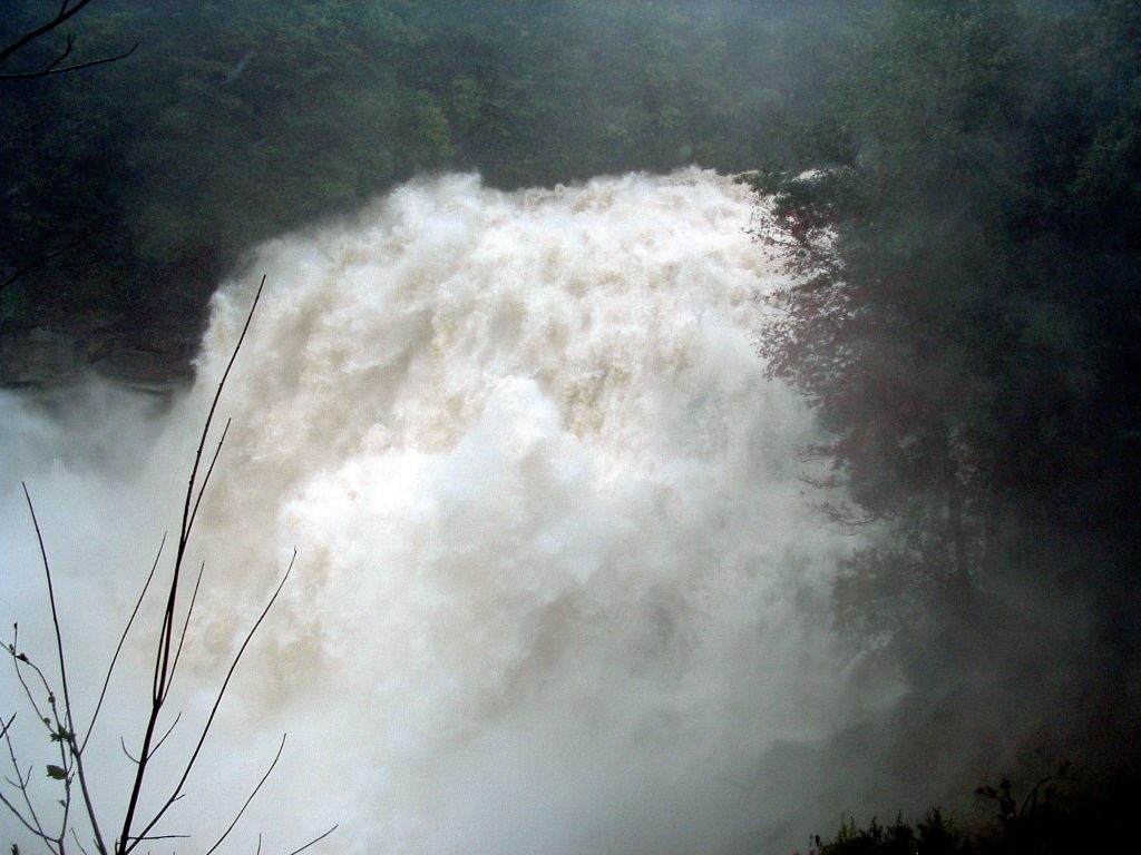From the front of Rainbow Falls, Horsepasture River, North Carolina during the floods of 2004 (remnants of hurricane Frances).