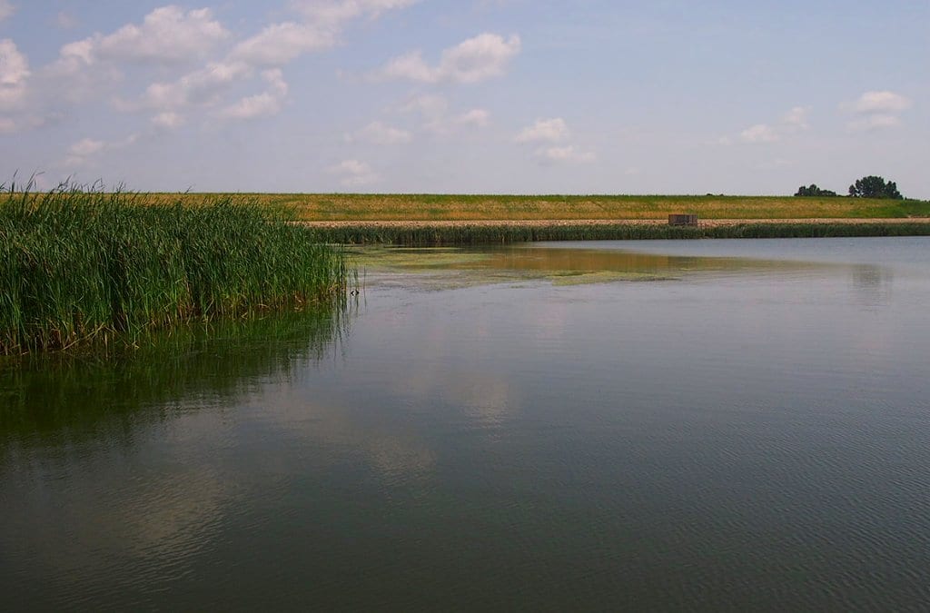 Renwick Dam creating Lake Renwick, Icelandic State Park, North Dakota, USA