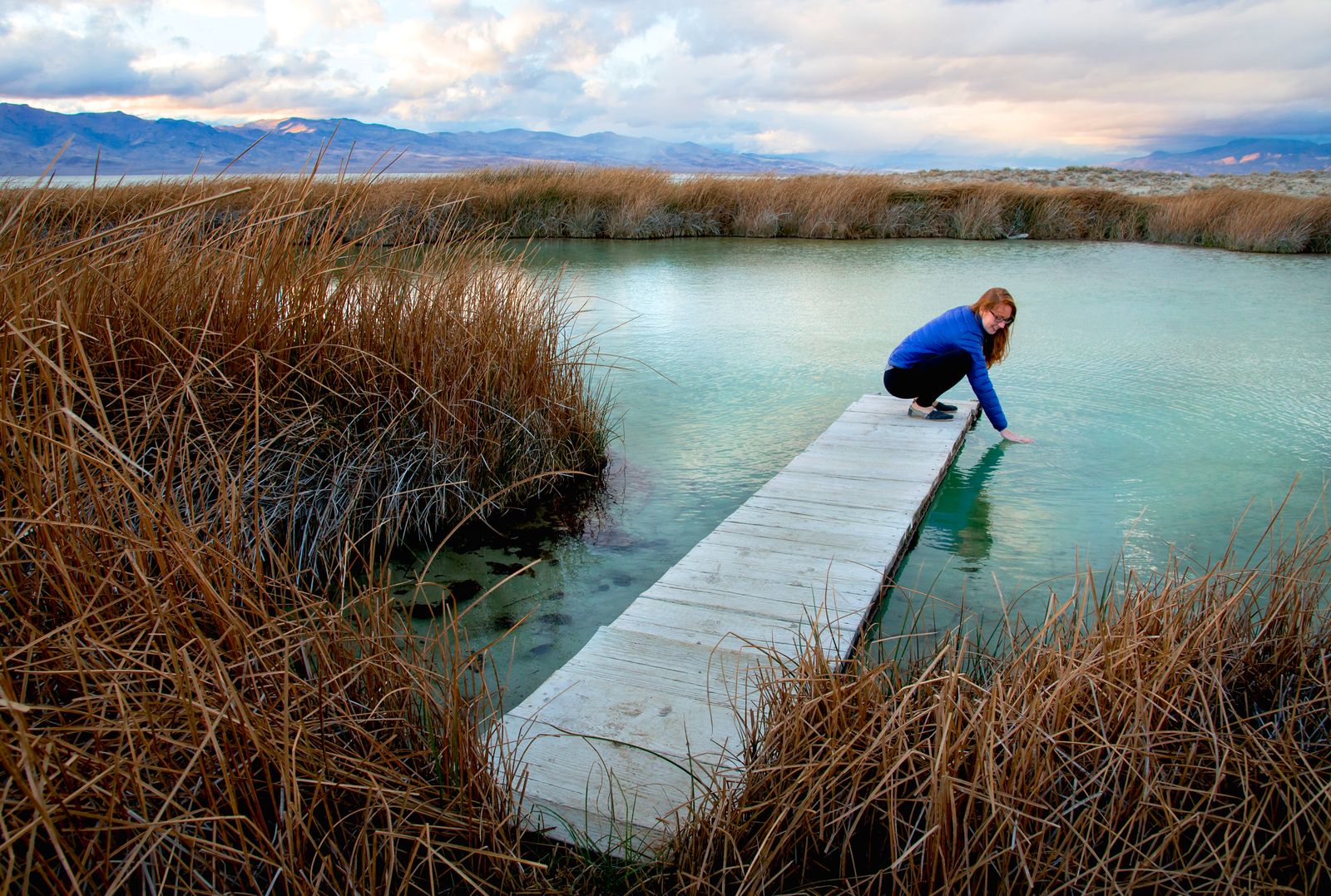 Wooden dock into the main pool at Black Rock Hot Springs, 2017