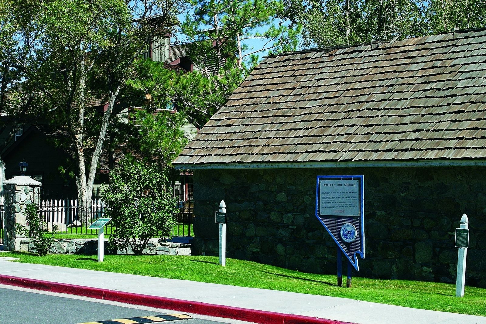 Walley's Hot Springs building and historical marker on NV 206, one mile south of Genoa, 2008