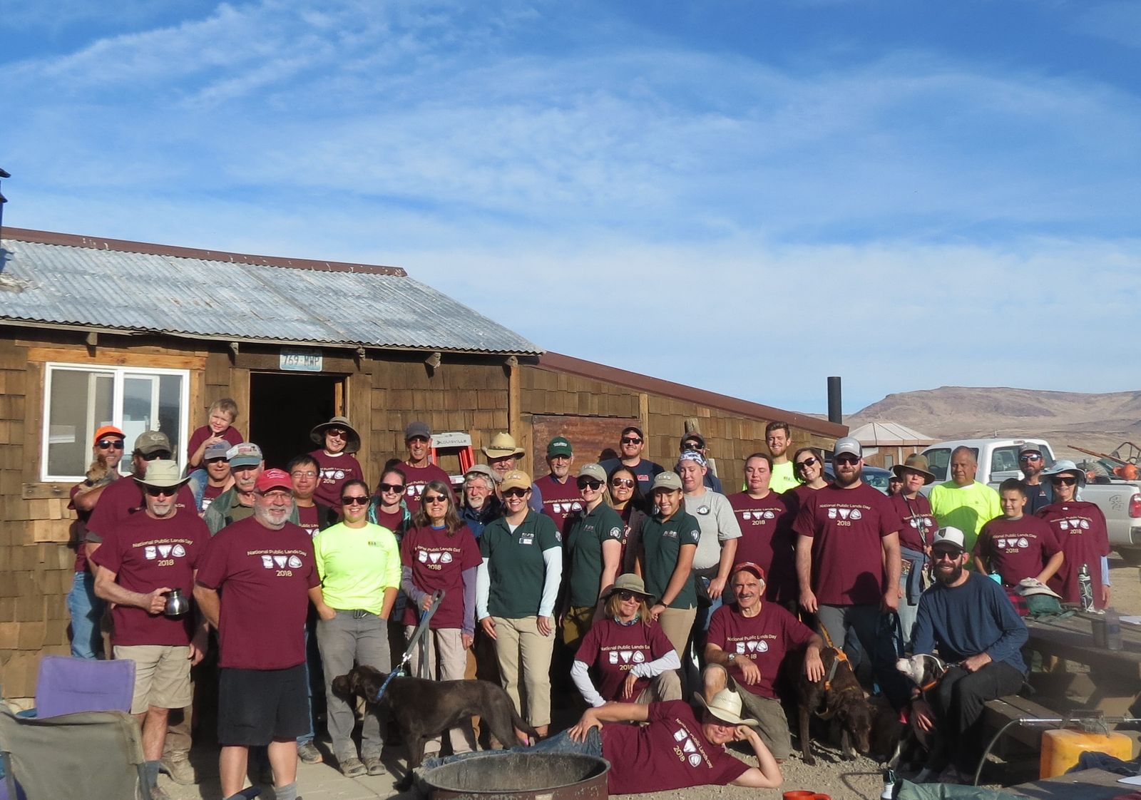 Volunteers at the Soldier Meadows public cabin on National Public Lands Day, 2018