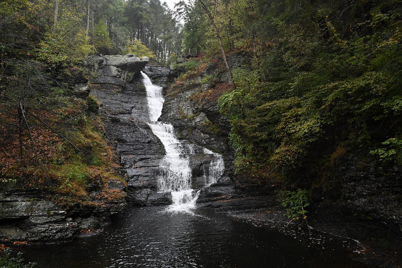The main cascade of Raymondskill Falls and the pool below it. Delaware Water Gap, Pennsylvania.