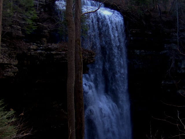 Virgin Falls in White County, Tennessee, located in the Southeastern United States. Located at the edge of the Cumberland Plateau, Virgin Falls is fed by an und