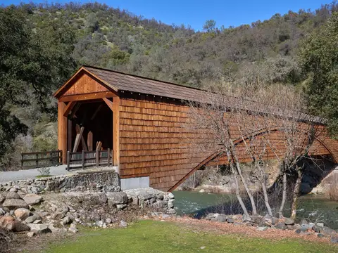 Constructed in 1862 by the Virginia Turnpike Company, the Bridgeport Covered Bridge located at the South Yuba River State Park in western Nevada County spans 22
