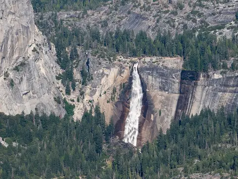 Nevada Fall (top) and Vernal Fall (bottom) in Yosemite National Park (California), viewed from Glacier Point
