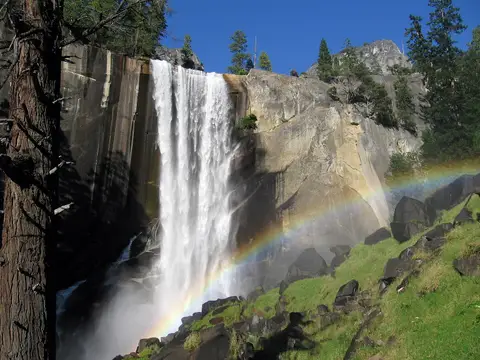 Vernal Fall is a large waterfall on the Merced River just downstream of Nevada Fall in Yosemite National Park, USA. It is 317 feet (97 m) high.