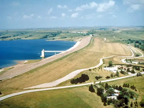 Wilson Dam and Wilson Lake on the Saline River, Russell County, Kansas, USA.