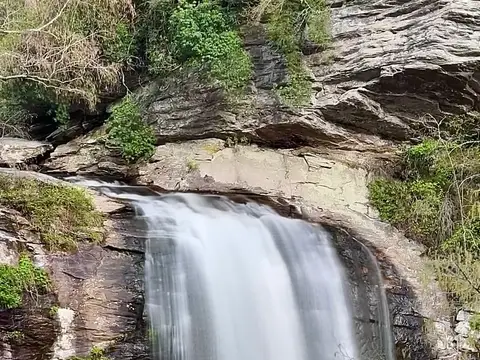 Looking Glass Falls from the viewing area, Pisgah National Forest, April 2025