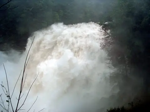 From the front of Rainbow Falls, Horsepasture River, North Carolina during the floods of 2004 (remnants of hurricane Frances).