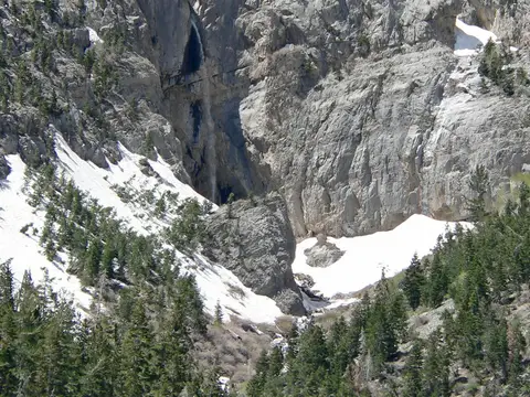 Distant view of Big Falls from the Mary Jane Falls Trail, May 2008